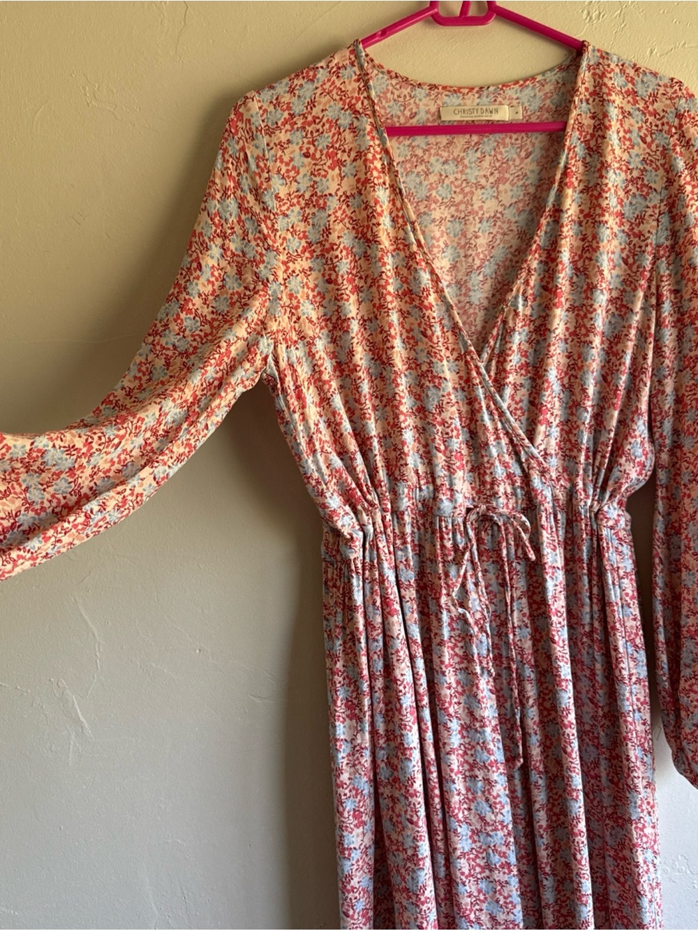 Christy Dawn Coral and Cream Floral Wrap Maxi Dress